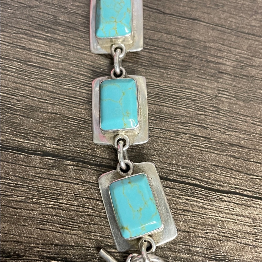 Sterling silver (925) Faux Turquoise Stone Linked Bracelet. - Picture 8 of 8